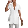 image:imageLYANER Womens Split Shirt Dress Collar V Neck Button Down Short Sleeve Sexy Mini Shirt DressesWhite