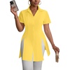 image:imageLYANER Womens Split Shirt Dress Collar V Neck Button Down Short Sleeve Sexy Mini Shirt DressesYellow