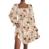 image:imageLYANER Womens Square Neck Lantern Long Sleeve Shirred Ruffle A Line Flowy Party Mini DressApricot Caramel