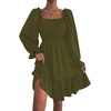image:imageLYANER Womens Square Neck Lantern Long Sleeve Shirred Ruffle A Line Flowy Party Mini DressArmy Green
