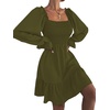 image:imageLYANER Womens Square Neck Lantern Long Sleeve Shirred Ruffle A Line Flowy Party Mini DressArmy Green