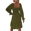 image:imageLYANER Womens Square Neck Lantern Long Sleeve Shirred Ruffle A Line Flowy Party Mini DressArmy Green