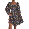 image:imageLYANER Womens Square Neck Lantern Long Sleeve Shirred Ruffle A Line Flowy Party Mini DressBlack Floral Print
