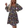 image:imageLYANER Womens Square Neck Lantern Long Sleeve Shirred Ruffle A Line Flowy Party Mini DressBlack Floral Print