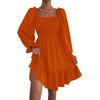 image:imageLYANER Womens Square Neck Lantern Long Sleeve Shirred Ruffle A Line Flowy Party Mini DressCaramel