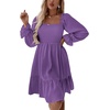 image:imageLYANER Womens Square Neck Lantern Long Sleeve Shirred Ruffle A Line Flowy Party Mini DressDark Purple