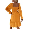 image:imageLYANER Womens Square Neck Lantern Long Sleeve Shirred Ruffle A Line Flowy Party Mini DressGinger