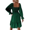 image:imageLYANER Womens Square Neck Lantern Long Sleeve Shirred Ruffle A Line Flowy Party Mini DressGreen