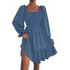 image:imageLYANER Womens Square Neck Lantern Long Sleeve Shirred Ruffle A Line Flowy Party Mini DressHaze Blue