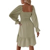 image:imageLYANER Womens Square Neck Lantern Long Sleeve Shirred Ruffle A Line Flowy Party Mini DressLight Green