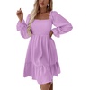 image:imageLYANER Womens Square Neck Lantern Long Sleeve Shirred Ruffle A Line Flowy Party Mini DressLight Purple