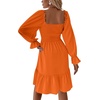 image:imageLYANER Womens Square Neck Lantern Long Sleeve Shirred Ruffle A Line Flowy Party Mini DressOrange