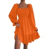 image:imageLYANER Womens Square Neck Lantern Long Sleeve Shirred Ruffle A Line Flowy Party Mini DressOrange