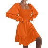 image:imageLYANER Womens Square Neck Lantern Long Sleeve Shirred Ruffle A Line Flowy Party Mini DressOrange