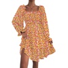 image:imageLYANER Womens Square Neck Lantern Long Sleeve Shirred Ruffle A Line Flowy Party Mini DressPink Floral Print