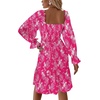 image:imageLYANER Womens Square Neck Lantern Long Sleeve Shirred Ruffle A Line Flowy Party Mini DressRose Red