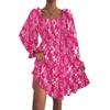image:imageLYANER Womens Square Neck Lantern Long Sleeve Shirred Ruffle A Line Flowy Party Mini DressRose Red