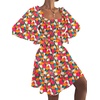 image:imageLYANER Womens Square Neck Lantern Long Sleeve Shirred Ruffle A Line Flowy Party Mini DressRose Red Orange