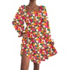 image:imageLYANER Womens Square Neck Lantern Long Sleeve Shirred Ruffle A Line Flowy Party Mini DressRose Red Orange