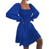 image:imageLYANER Womens Square Neck Lantern Long Sleeve Shirred Ruffle A Line Flowy Party Mini DressRoyal Blue