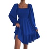 image:imageLYANER Womens Square Neck Lantern Long Sleeve Shirred Ruffle A Line Flowy Party Mini DressRoyal Blue