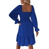 image:imageLYANER Womens Square Neck Lantern Long Sleeve Shirred Ruffle A Line Flowy Party Mini DressRoyal Blue