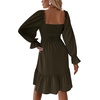 image:imageLYANER Womens Square Neck Lantern Long Sleeve Shirred Ruffle A Line Flowy Party Mini DressSolid Army Green