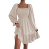 image:imageLYANER Womens Square Neck Lantern Long Sleeve Shirred Ruffle A Line Flowy Party Mini DressSolid Beige