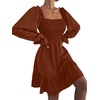 image:imageLYANER Womens Square Neck Lantern Long Sleeve Shirred Ruffle A Line Flowy Party Mini DressSolid Caramel