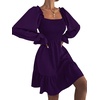 image:imageLYANER Womens Square Neck Lantern Long Sleeve Shirred Ruffle A Line Flowy Party Mini DressSolid Dark Purple