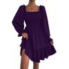 image:imageLYANER Womens Square Neck Lantern Long Sleeve Shirred Ruffle A Line Flowy Party Mini DressSolid Dark Purple