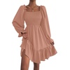 image:imageLYANER Womens Square Neck Lantern Long Sleeve Shirred Ruffle A Line Flowy Party Mini DressSolid Dusty Pink