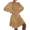image:imageLYANER Womens Square Neck Lantern Long Sleeve Shirred Ruffle A Line Flowy Party Mini DressSolid Khaki