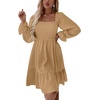 image:imageLYANER Womens Square Neck Lantern Long Sleeve Shirred Ruffle A Line Flowy Party Mini DressSolid Khaki