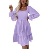image:imageLYANER Womens Square Neck Lantern Long Sleeve Shirred Ruffle A Line Flowy Party Mini DressSolid Light Purple