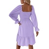 image:imageLYANER Womens Square Neck Lantern Long Sleeve Shirred Ruffle A Line Flowy Party Mini DressSolid Light Purple