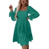 image:imageLYANER Womens Square Neck Lantern Long Sleeve Shirred Ruffle A Line Flowy Party Mini DressTurquoise