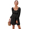 image:imageLYANER Womens Square Neck Off The Shoulder Tie Back Elastic Waist Long Sleeve Ruffle Hem Short Mini DressBlack