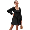image:imageLYANER Womens Square Neck Off The Shoulder Tie Back Elastic Waist Long Sleeve Ruffle Hem Short Mini DressBlack