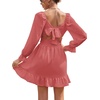 image:imageLYANER Womens Square Neck Off The Shoulder Tie Back Elastic Waist Long Sleeve Ruffle Hem Short Mini DressCoral Pink