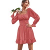 image:imageLYANER Womens Square Neck Off The Shoulder Tie Back Elastic Waist Long Sleeve Ruffle Hem Short Mini DressCoral Pink