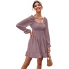 image:imageLYANER Womens Square Neck Off The Shoulder Tie Back Elastic Waist Long Sleeve Ruffle Hem Short Mini DressDusty Purple