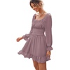 image:imageLYANER Womens Square Neck Off The Shoulder Tie Back Elastic Waist Long Sleeve Ruffle Hem Short Mini DressDusty Purple