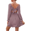 image:imageLYANER Womens Square Neck Off The Shoulder Tie Back Elastic Waist Long Sleeve Ruffle Hem Short Mini DressDusty Purple