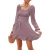 image:imageLYANER Womens Square Neck Off The Shoulder Tie Back Elastic Waist Long Sleeve Ruffle Hem Short Mini DressDusty Purple