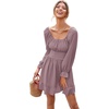 image:imageLYANER Womens Square Neck Off The Shoulder Tie Back Elastic Waist Long Sleeve Ruffle Hem Short Mini DressDusty Purple