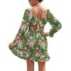 image:imageLYANER Womens Square Neck Off The Shoulder Tie Back Elastic Waist Long Sleeve Ruffle Hem Short Mini DressFloral Dark Green