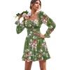 image:imageLYANER Womens Square Neck Off The Shoulder Tie Back Elastic Waist Long Sleeve Ruffle Hem Short Mini DressFloral Dark Green