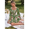 image:imageLYANER Womens Square Neck Off The Shoulder Tie Back Elastic Waist Long Sleeve Ruffle Hem Short Mini DressFloral Dark Green