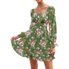 image:imageLYANER Womens Square Neck Off The Shoulder Tie Back Elastic Waist Long Sleeve Ruffle Hem Short Mini DressFloral Dark Green